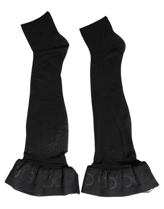 Dolce & Gabbana Black Nylon Logo Calf Long Women Accessory Socks