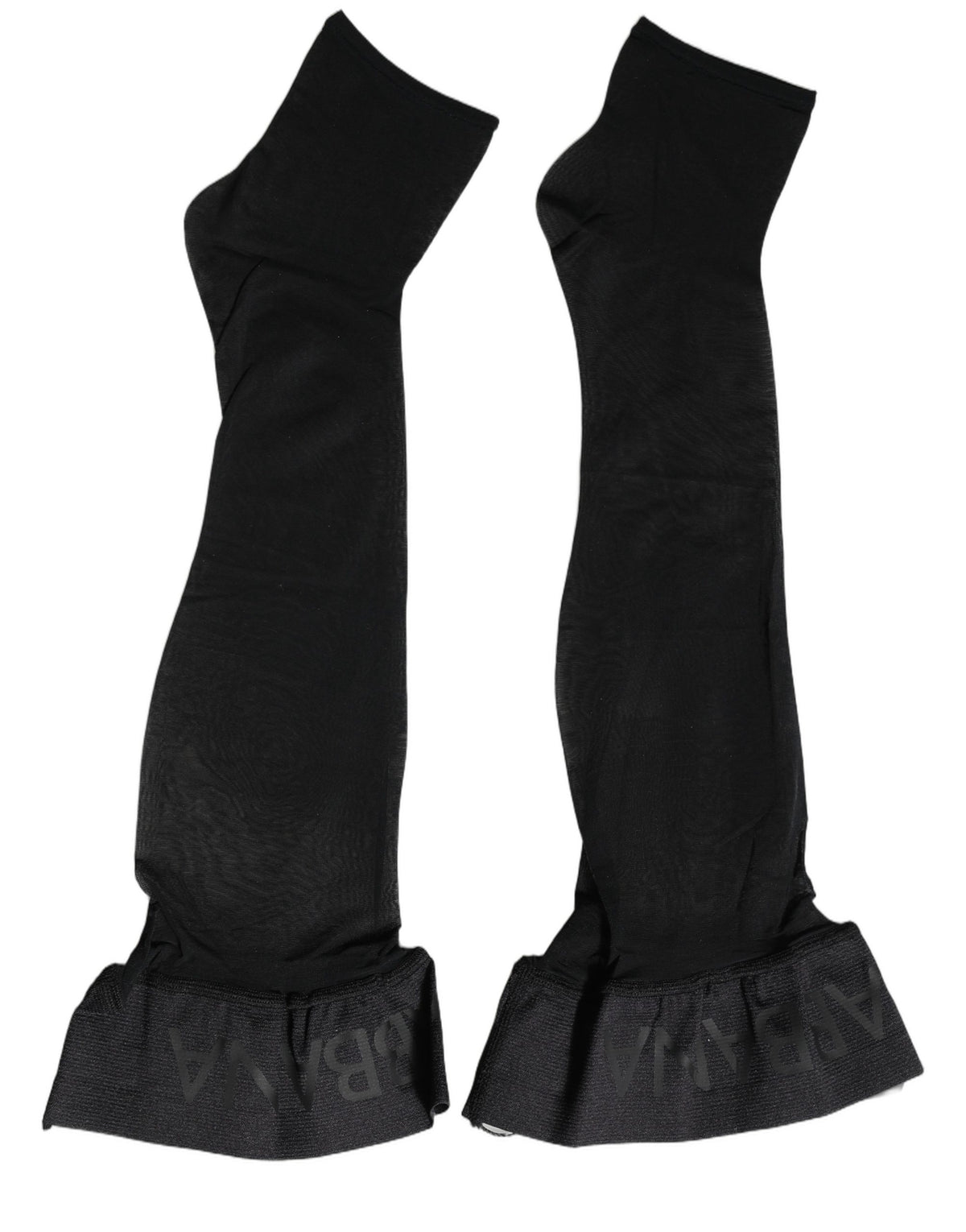 Dolce & Gabbana Schwarze Nylon Logo Wadenlange Damen Accessoire Socken