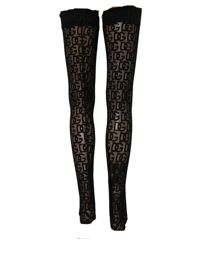 Dolce & Gabbana Black DG Logo Sheer Nylon Thigh High Socks