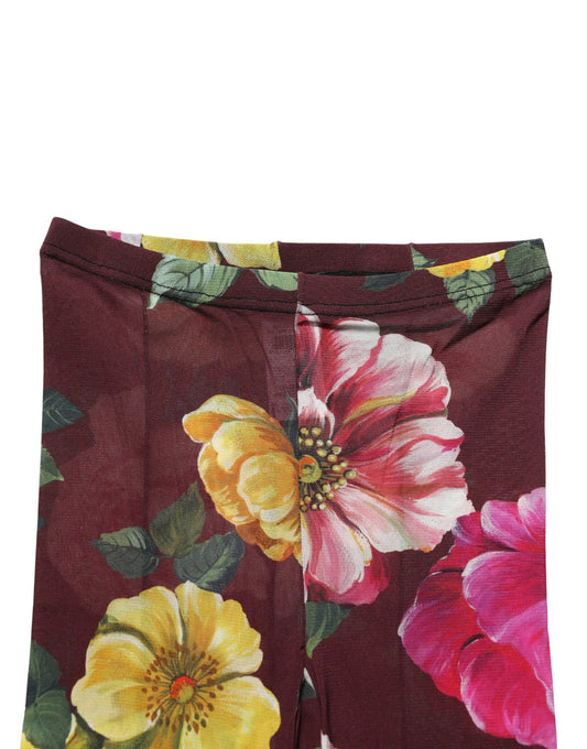 Dolce & Gabbana Maroon Floral Print Tights Sheer Stockings Socks