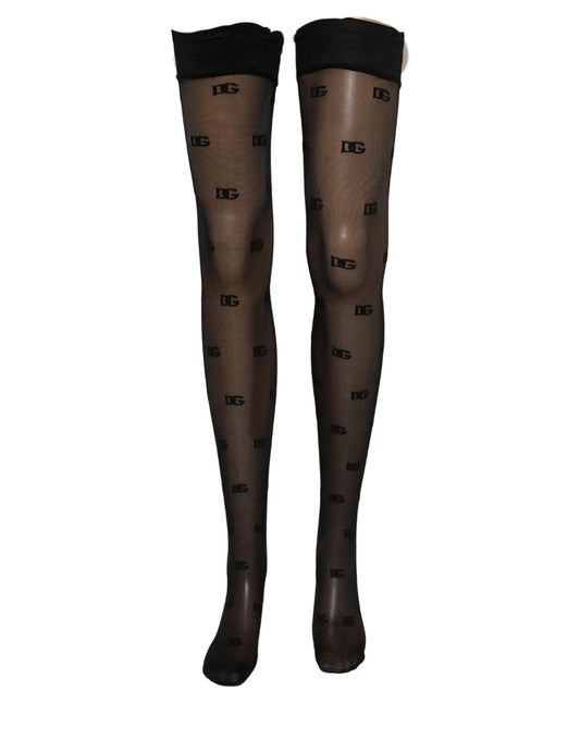 Dolce & Gabbana Black Sheer Logo Monogram Tights Stockings Socks