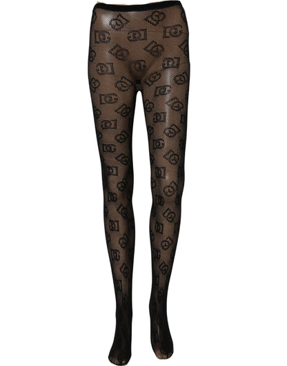 Dolce & Gabbana Black All Over Print Sheer Stretch Tights Socks