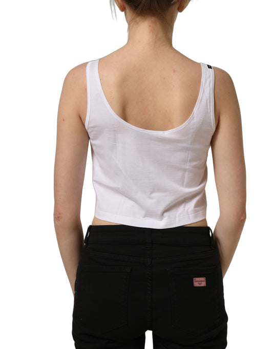 Dolce & Gabbana White Cotton Sleeveless Cropped Tank Top