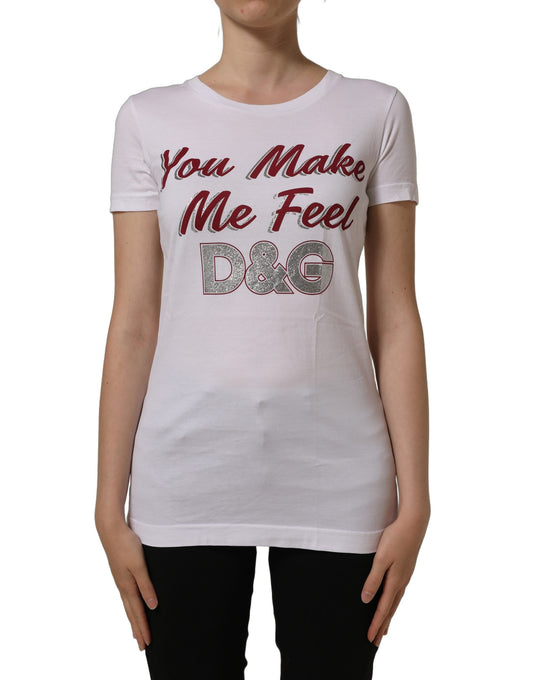 Dolce & Gabbana White Graphic Print Cotton Crew Neck T-shirt