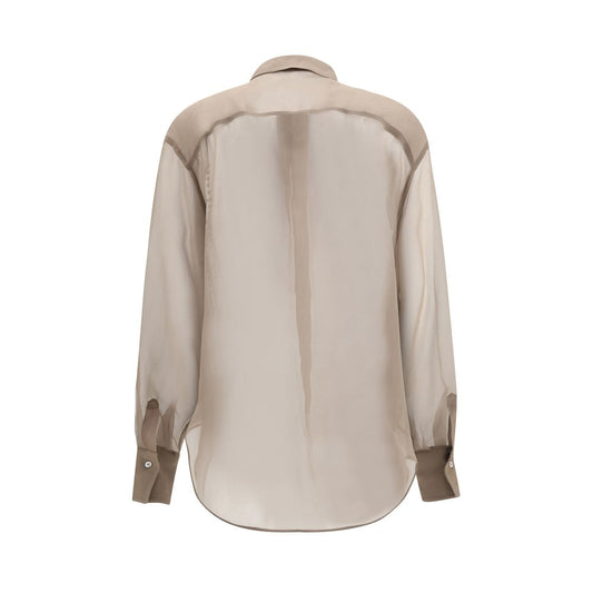 Brunello Cucinelli Beige Silk Pattern Shirt