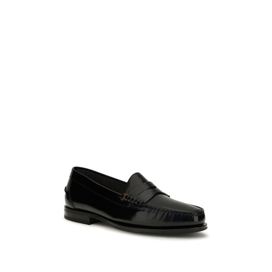 Santoni Black Calf Leather Bos Taurus Slip-On Loafers