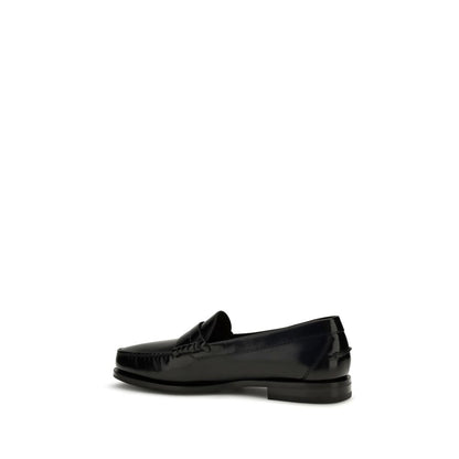 Santoni Black Calf Leather Bos Taurus Slip-On Loafers