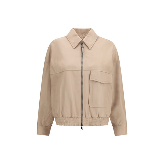 Brunello Cucinelli Beige Leather Leather Jacket