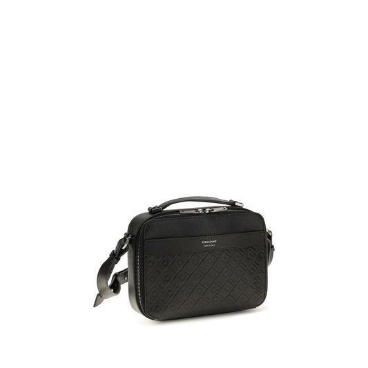 Ferragamo Black Calf Leather Bos Taurus Shoulder Bag