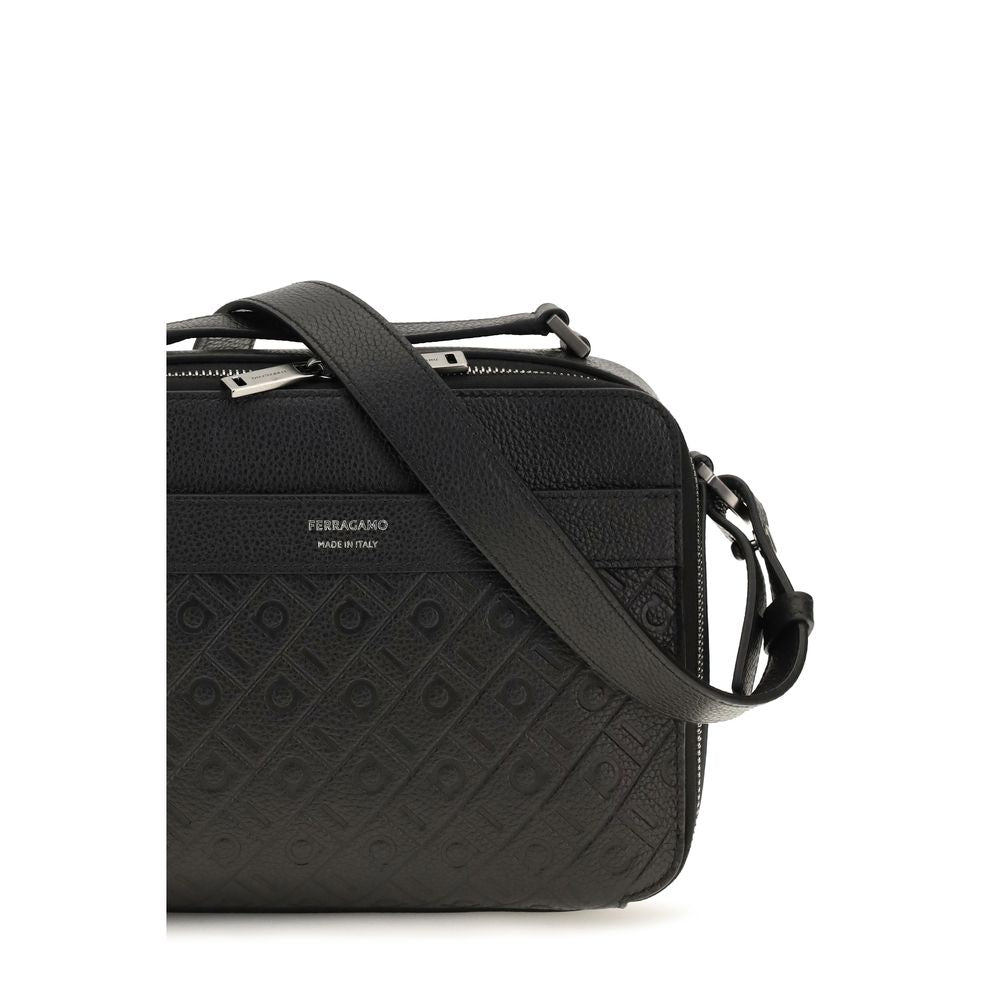 Ferragamo Black Calf Leather Bos Taurus Shoulder Bag