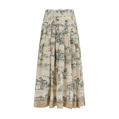 Alemais Beige Linen Midi Skirt
