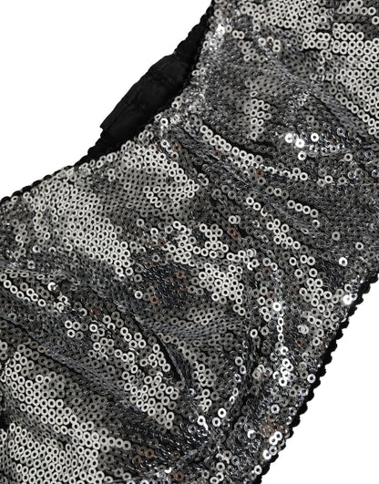 Dolce & Gabbana Silver Sequined Nyon Balconnet Bra Underwear