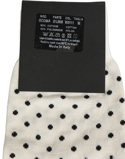 Dolce & Gabbana Off White Cotton Polka Dot Mid Calf Accessory Socks