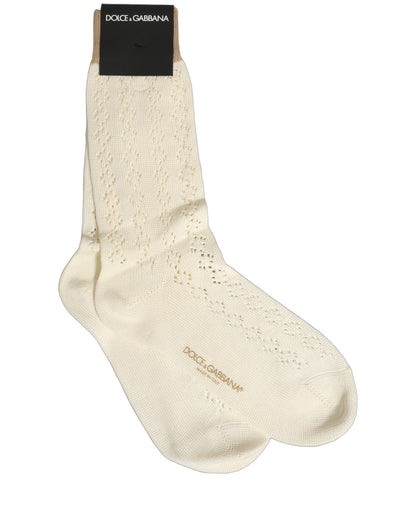 Dolce & Gabbana Off White Cotton Knit Mid Calf Accessory Socks