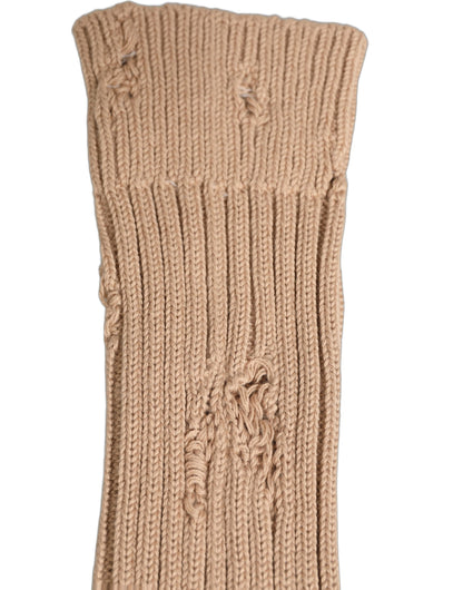 Dolce & Gabbana Beige Cotton Distressed Mid Calf Accessory Socks