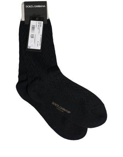 Dolce & Gabbana Dark Blue Cotton Knit Mid Calf Accessory Socks