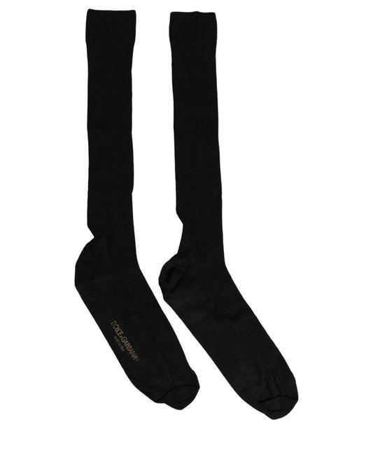 Dolce & Gabbana Men Black Viscose Logo Knee High Accessory Socks