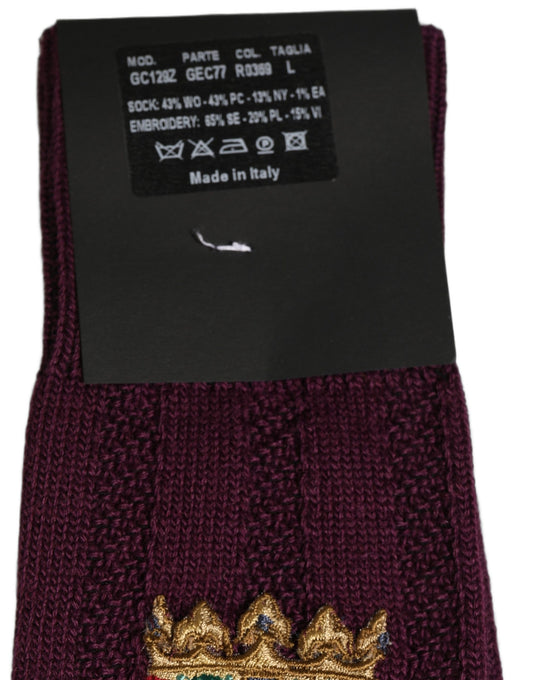 Dolce & Gabbana Burgundy Wool Crest Logo Knee High Accessory Socks