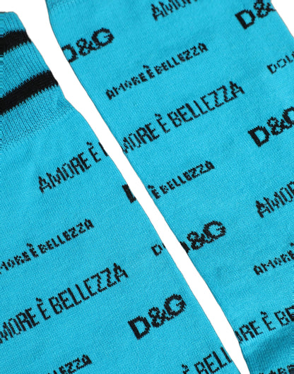 Dolce & Gabbana Light Blue Cotton Logo Mid Calf Accessory Socks