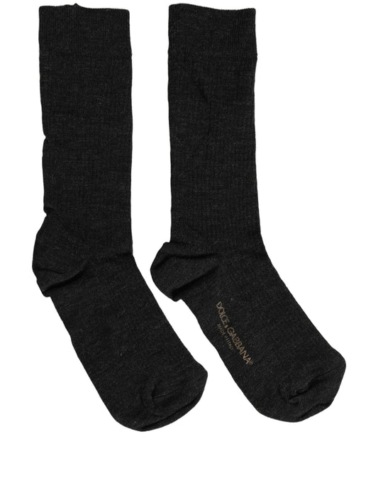 Dolce & Gabbana Black Wool DG Logo Mid Calf Accessory Socks