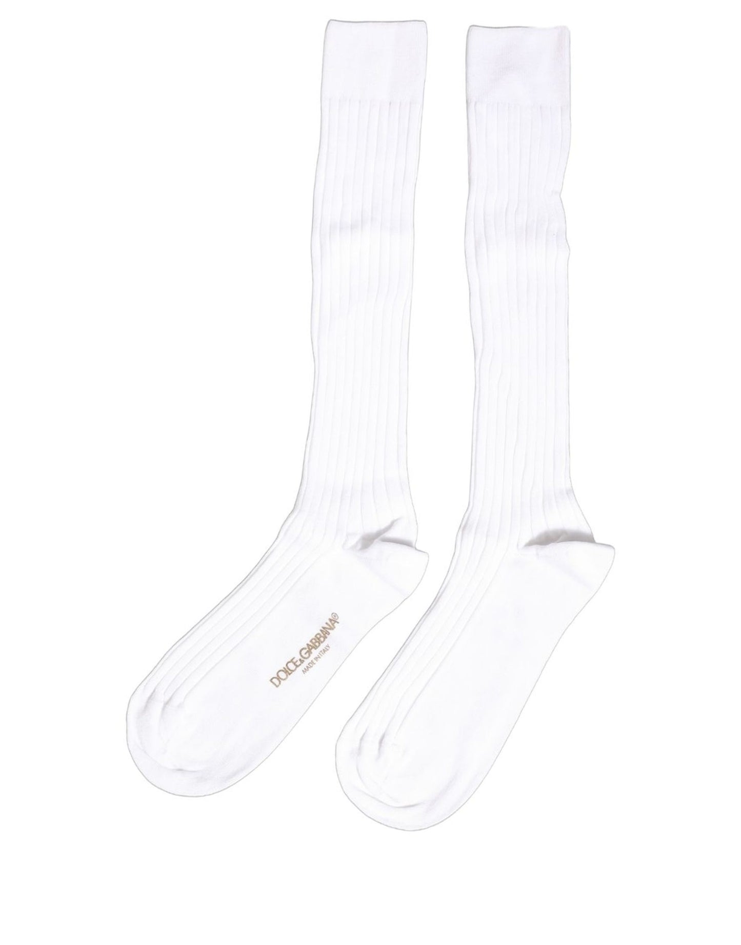 Dolce & Gabbana White Cotton Ribbed Logo Over The Calf Women Socks