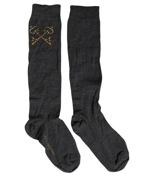 Dolce & Gabbana Dark Gray Wool Over The Calf Knee High Accessory Socks