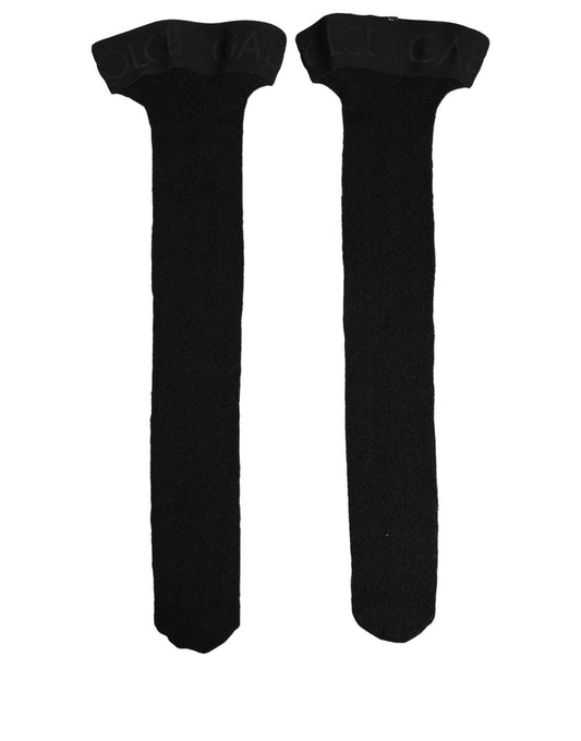 Dolce & Gabbana Black Wool Logo Calf Long Women Accessory Socks