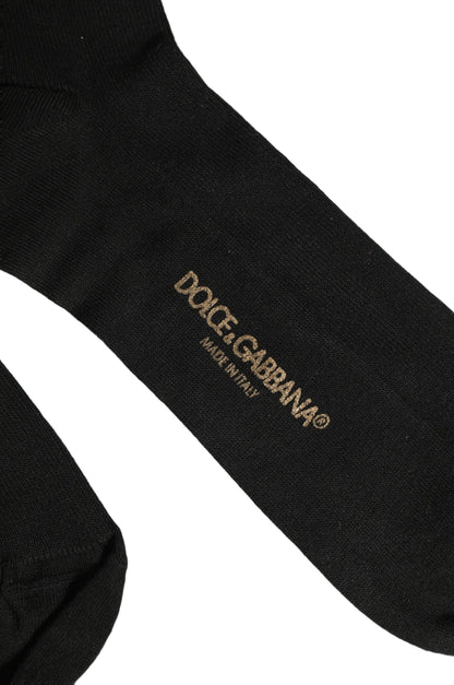 Dolce & Gabbana Black Cotton Ribbed Logo Over The Calf Women Socks