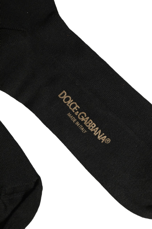 Dolce & Gabbana Black Cotton Ribbed Logo Over The Calf Women Socks