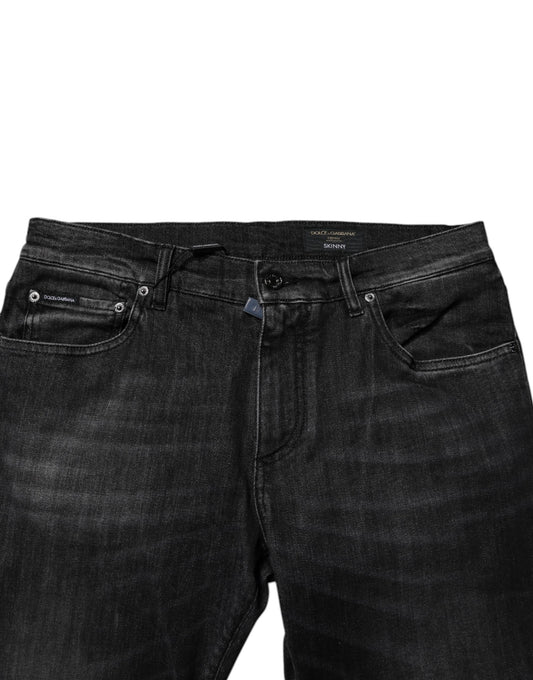 Dolce & Gabbana Dark Gray Washed Cotton Skinny Men Denim Jeans