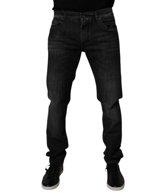 Dolce & Gabbana Dark Gray Washed Cotton Skinny Men Denim Jeans