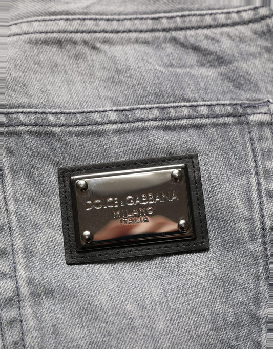 Dolce & Gabbana Grey Distressed Straight Leg Men Denim Jeans