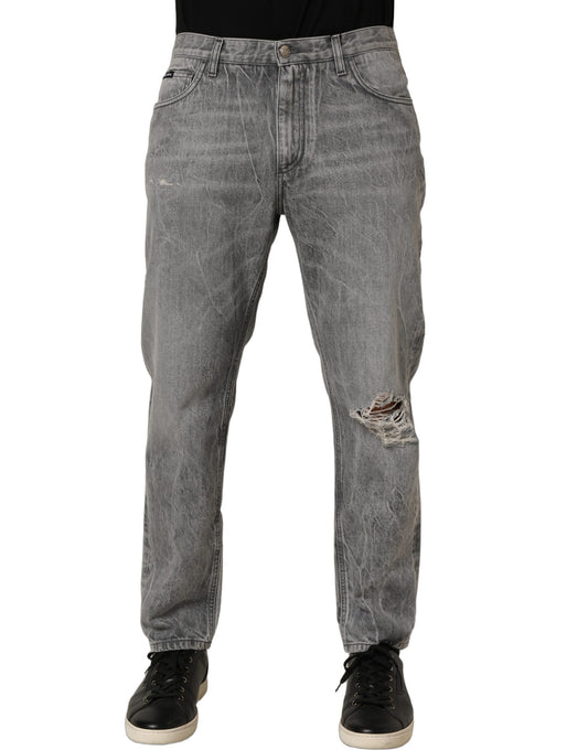 Dolce & Gabbana Grey Distressed Straight Leg Men Denim Jeans