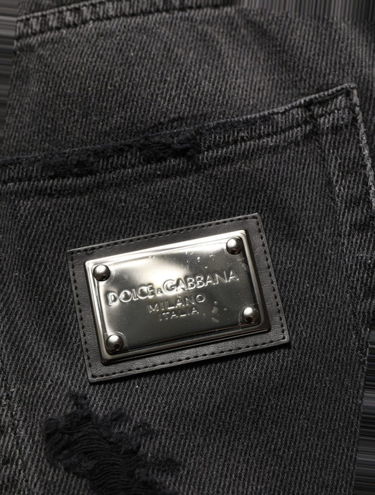Dolce & Gabbana Dark Gray Distressed Oversize Men Denim Jeans