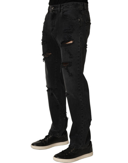 Dolce & Gabbana Dark Gray Cotton Ripped Men Denim Jeans