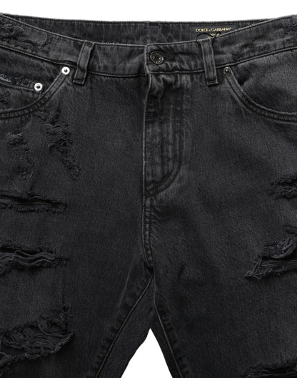 Dolce & Gabbana Dark Gray Cotton Ripped Men Denim Jeans