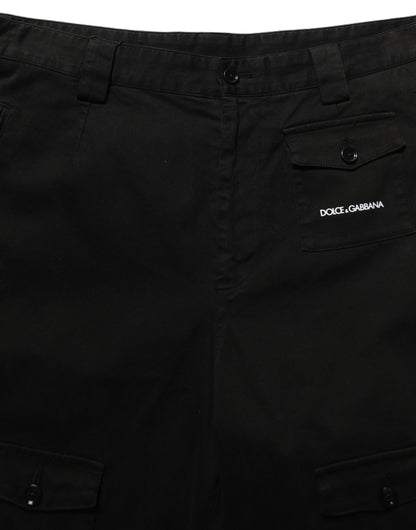 Dolce & Gabbana Black Cotton Mid Waist Men Cargo Shorts