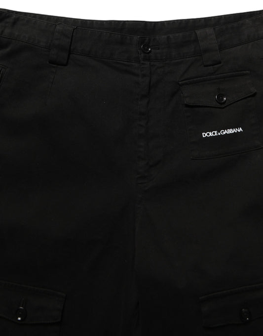 Dolce & Gabbana Black Cotton Mid Waist Men Cargo Shorts