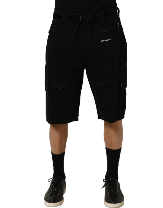 Dolce & Gabbana Black Cotton Mid Waist Men Cargo Shorts