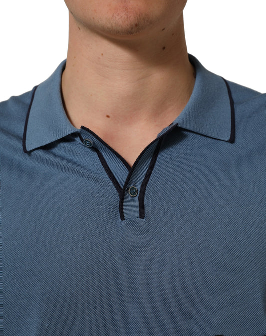 Dolce & Gabbana Blue Cotton Collared Short Sleeves T-shirt