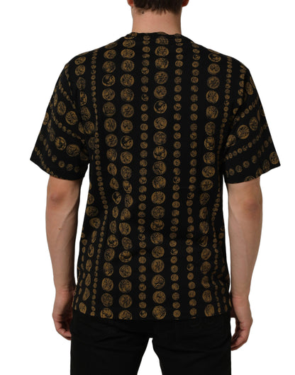 Dolce & Gabbana Black All Over Coin Print Cotton Men T-shirt