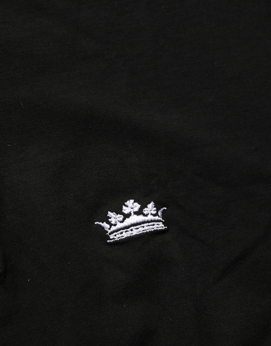 Dolce & Gabbana Black Crown Short Sleeved Henley Men T-shirt