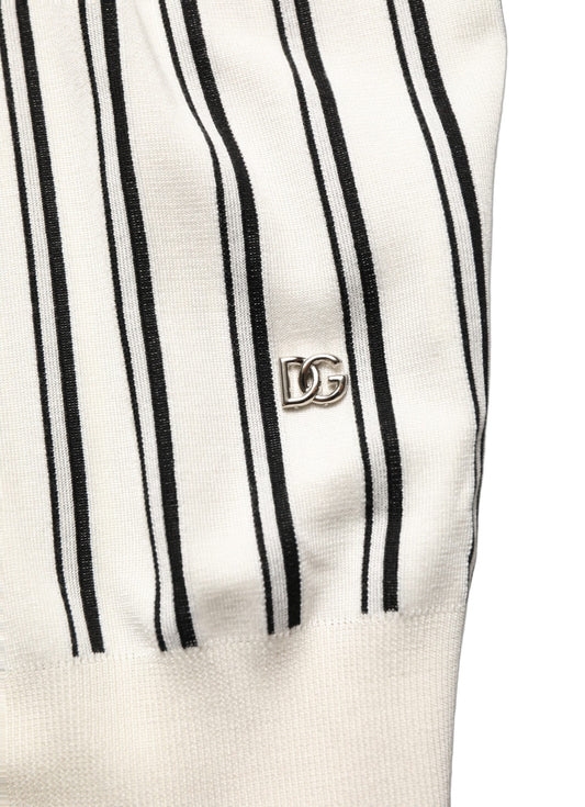 Dolce & Gabbana White Black Stripe Collared Polo T-shirt