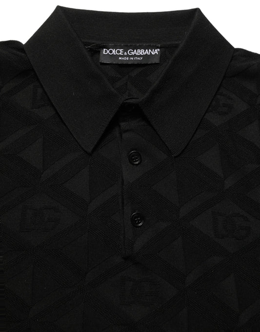 Dolce & Gabbana Black Silk Short Sleeve Knit Polo T-shirt