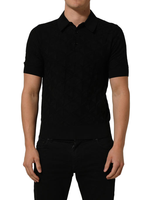 Dolce & Gabbana Black Silk Short Sleeve Knit Polo T-shirt