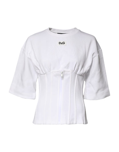 Dolce & Gabbana White Cotton Blend Corset Style Blouse Top