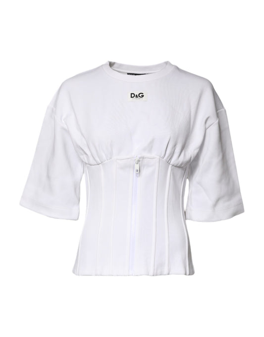Dolce & Gabbana White Cotton Blend Corset Style Blouse Top