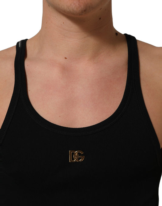 Dolce & Gabbana Black DG Logo Cotton Ribbed Tank Top T-shirt