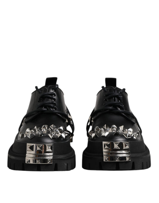 Dolce & Gabbana Black Studded Leather Hi-Trekking Derby Men Shoes
