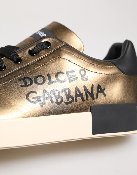 Dolce & Gabbana Gold Portofino Calf Leather Sneakers Shoes
